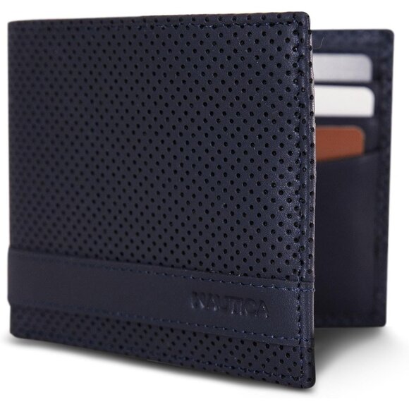 Nautica Men's Bifold Leather Wallet ID Window Navy Card Slots Durable Stylish - Picture 6 of 7